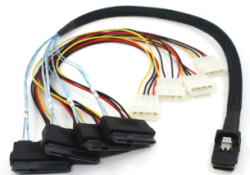 Cáp Mini SAS 36 (SFF-8087) to 4x SAS 29 cable with power 0.5M